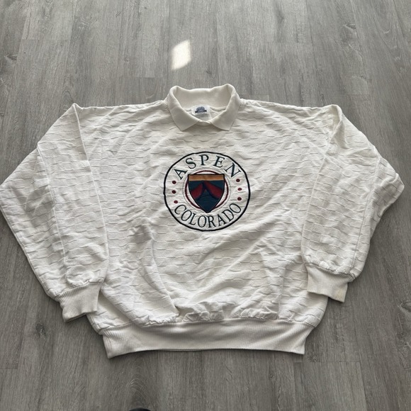 Suzanne Somers Other - Vintage Aspen Colorado Collared Sweatshirt Size XL Textured White Thick Ski Snow